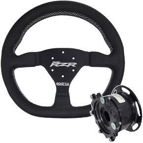 عجلة القيادة Sparco Polaris RZR Turbo S ومحور البليت سريع التحرير، مقبض جلدي، إطار من الألومنيوم، محور البليت مصنوع في الولايات المتحدة الأمريكية، يناسب Polaris RZR، UTV، SXS، in Kuwait