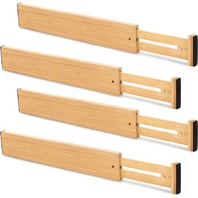 Bamboo Drawer Divider Set of 4, Adjustable Spring-Loaded Drawer Organizer (16.9"-22.2"), 2.3" Height, Suitable for Kitchen, Desk, Bathroom, Clothing, and Miscellaneous Drawer Organization, Natural in Saudi Arabia