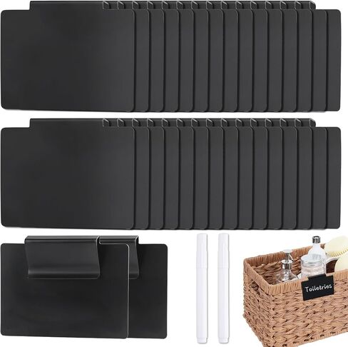 34 Pcs Basket Labels Clip on Set, Include 32 Kitchen Clip Label Holder Removable Storage Bin Labels with 2 White Marker for Storage Bins Organization Box (Black) in Saudi Arabia