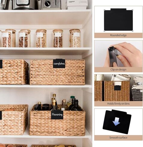 34 Pcs Basket Labels Clip on Set, Include 32 Kitchen Clip Label Holder Removable Storage Bin Labels with 2 White Marker for Storage Bins Organization Box (Black) in Saudi Arabia