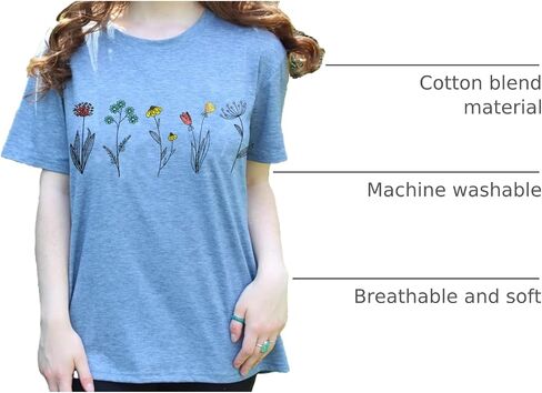 Wildflower Shirts for Women Causal Summer Flower Graphic Tees Cute Garden Plant Lover Tshirts Tops in Kuwait