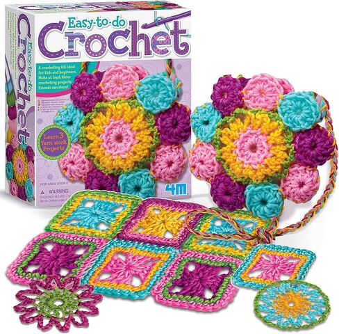 4M: Easy-to-Do Crochet - DIY Knitting Craft Kit, Learn 3 Yarn Work Projects, Create Coasters-Mini Bag-Placemat, All-in-1 Set, Beginners & Kids Ages 8+ in Saudi Arabia