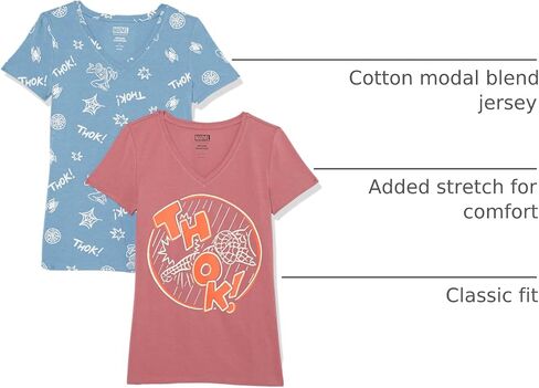Amazon Essentials Disney | Marvel | Star Wars | Princess Women's Classic-Fit Short-Sleeve V-Neck T-Shirt, Multipacks in Kuwait