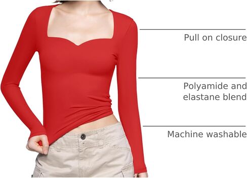 PUMIEY Women's Long Sleeve T Shirts Sweetheart Neck - Slim Fit Going Out Tops Sexy Basic Tee Smoke Cloud Pro Collection in Kuwait