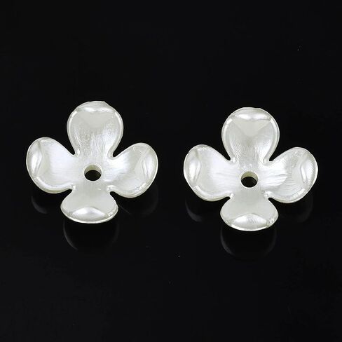 100Pcs 4-Petal ABS Plastic Imitation Pearl Flower Bead Caps, Creamy White Bead Cap Findings Bead Cap Bails End Charm for Jewelry Making DIY Bracelets Necklace Supplies, 10.5x10.5x4.5mm in Saudi Arabia