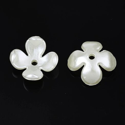 100Pcs 4-Petal ABS Plastic Imitation Pearl Flower Bead Caps, Creamy White Bead Cap Findings Bead Cap Bails End Charm for Jewelry Making DIY Bracelets Necklace Supplies, 10.5x10.5x4.5mm in Saudi Arabia