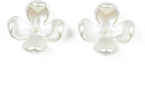 100Pcs 4-Petal ABS Plastic Imitation Pearl Flower Bead Caps, Creamy White Bead Cap Findings Bead Cap Bails End Charm for Jewelry Making DIY Bracelets Necklace Supplies, 10.5x10.5x4.5mm in Saudi Arabia