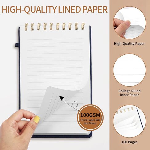 TSFPapier A5 Top Spiral Notebook – Hardcover Journal 160 Pages 100 GSM Thick Paper With Elastic Band & Pen Holder Steno Pads College Ruled Writing Notebooks for Work School Travel (1pack-Khaki-style C) in Saudi Arabia