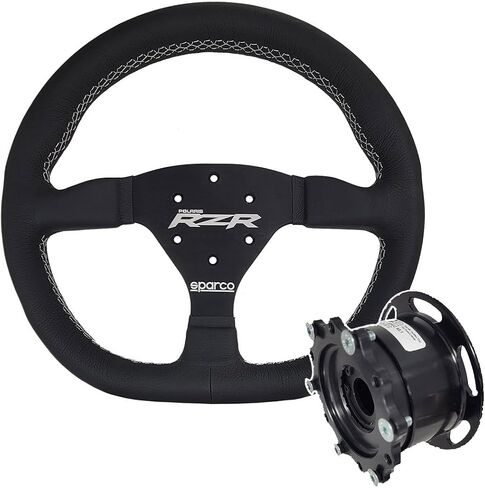 عجلة القيادة Sparco Polaris RZR Turbo S ومحور البليت سريع التحرير، مقبض جلدي، إطار من الألومنيوم، محور البليت مصنوع في الولايات المتحدة الأمريكية، يناسب Polaris RZR، UTV، SXS، in Kuwait