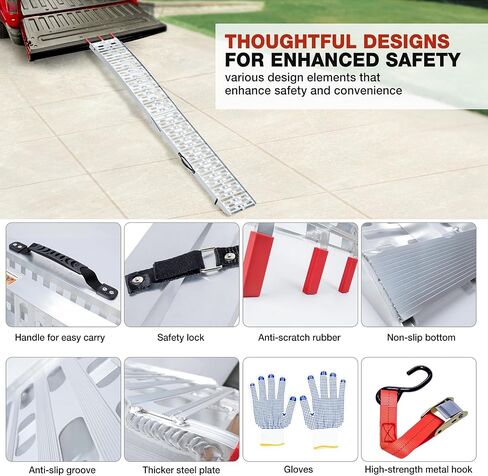Heavy-Duty 1,860 lbs Capacity Aluminum Folding Loading Ramps - Non-Slip Motorcycle & ATV Ramps for Pickup Trucks & Trailers with Safety Straps in Saudi Arabia