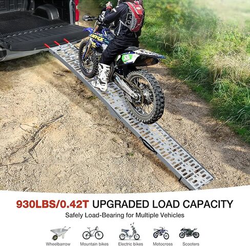 Heavy-Duty 1,860 lbs Capacity Aluminum Folding Loading Ramps - Non-Slip Motorcycle & ATV Ramps for Pickup Trucks & Trailers with Safety Straps in Saudi Arabia