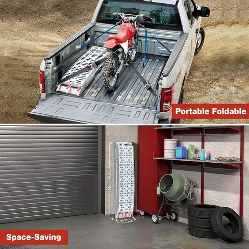 Heavy-Duty 1,860 lbs Capacity Aluminum Folding Loading Ramps - Non-Slip Motorcycle & ATV Ramps for Pickup Trucks & Trailers with Safety Straps in Saudi Arabia