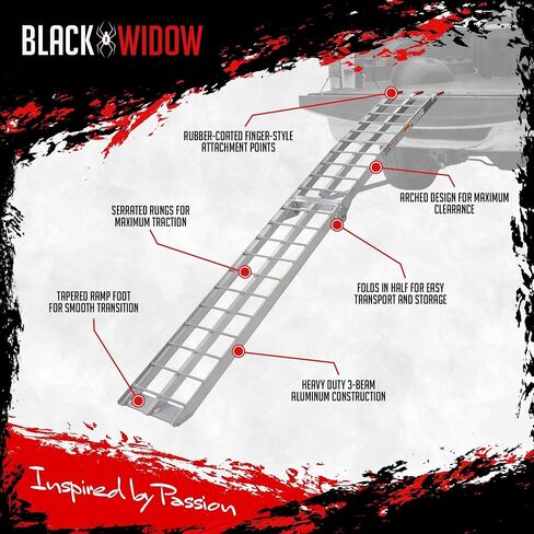 Black Widow 7' 5" Motorcycle Dirt Bike Loading Ramp Aluminum Folding Serrated Rung Surface 750 lb. Capacity for Pickup Truck Bed and Trailer in Saudi Arabia