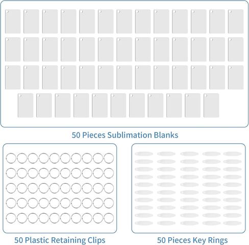 150 Pcs Sublimation Keychain Blanks – Double-Sided Heat Transfer Blanks 50 Set with Rings & Clips, Clear Film– DIY Bulk Blank Keychains for Crafts, Personalized Gifts (Rectangle) in Saudi Arabia