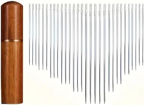 30pcs Self-Threading Needles with Needle Case, Easy Side Threading for All ，Assorted Sizes with Wooden Storage Tube, Sewing Needles, Embroidery Big Silver in Saudi Arabia
