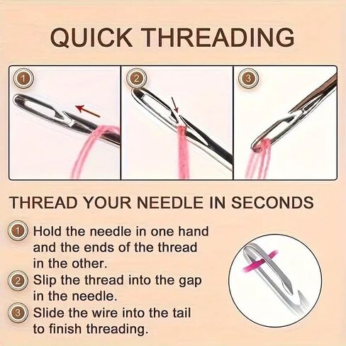 30pcs Self-Threading Needles with Needle Case, Easy Side Threading for All ，Assorted Sizes with Wooden Storage Tube, Sewing Needles, Embroidery Big Silver in Saudi Arabia
