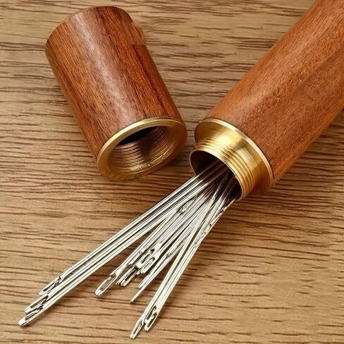 30pcs Self-Threading Needles with Needle Case, Easy Side Threading for All ，Assorted Sizes with Wooden Storage Tube, Sewing Needles, Embroidery Big Silver in Saudi Arabia