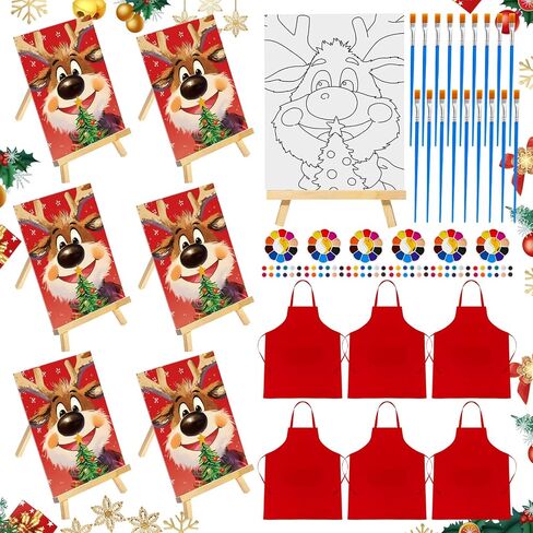 6 Set Christmas Deer Pre Drawn Canvas Painting Set Christmas Sip and Paint Kit Pre Canvas for Xmas Holiday Adults Family Sip and Paint Party Favor DIY Virtual Party Gifts in Saudi Arabia