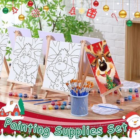 6 Set Christmas Deer Pre Drawn Canvas Painting Set Christmas Sip and Paint Kit Pre Canvas for Xmas Holiday Adults Family Sip and Paint Party Favor DIY Virtual Party Gifts in Saudi Arabia