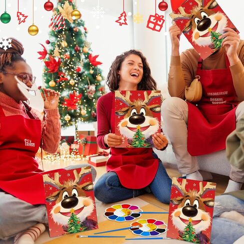 6 Set Christmas Deer Pre Drawn Canvas Painting Set Christmas Sip and Paint Kit Pre Canvas for Xmas Holiday Adults Family Sip and Paint Party Favor DIY Virtual Party Gifts in Saudi Arabia