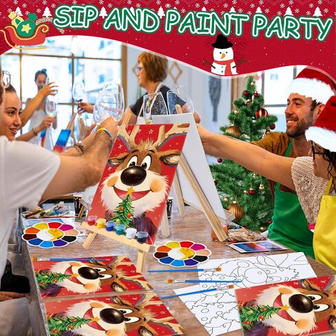 6 Set Christmas Deer Pre Drawn Canvas Painting Set Christmas Sip and Paint Kit Pre Canvas for Xmas Holiday Adults Family Sip and Paint Party Favor DIY Virtual Party Gifts in Saudi Arabia
