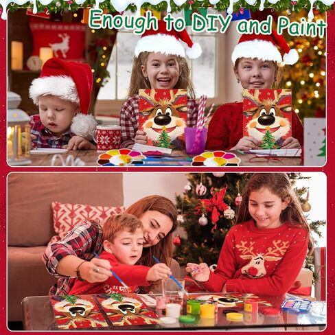 6 Set Christmas Deer Pre Drawn Canvas Painting Set Christmas Sip and Paint Kit Pre Canvas for Xmas Holiday Adults Family Sip and Paint Party Favor DIY Virtual Party Gifts in Saudi Arabia
