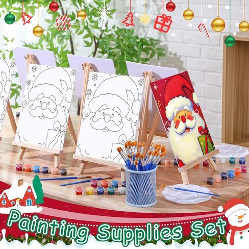 6 Set Christmas Deer Pre Drawn Canvas Painting Set Christmas Sip and Paint Kit Pre Canvas for Xmas Holiday Adults Family Sip and Paint Party Favor DIY Virtual Party Gifts in Saudi Arabia