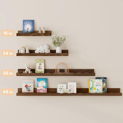 رف رف للصور من Fun Memories للجدار، مجموعة أرفف كتب الحضانة من خشب الصنوبر مقاس 24 بوصة مكونة من 2 - أرفف كتب جدارية لغرفة الأطفال، ديكور المنزل - توابل المطبخ - طبيعية in Kuwait