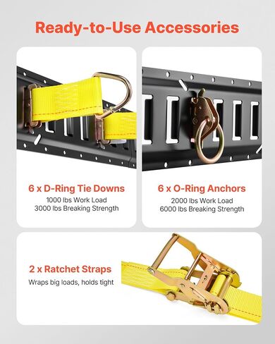 مجموعة السكك الحديدية VEVOR E-Track Tie-Down، 6 عبوات من قضبان المسار E بطول 5 أقدام، 26 قطعة تتضمن شريطين بسقاطة و6 حلقات دائرية و6 حلقات ربط مع حلقة على شكل حرف D و12 غطاء طرفي، مناسبة للدراجات النارية لمقطورات الكراجات in Saudi Arabia