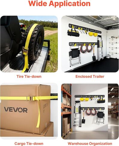 مجموعة السكك الحديدية VEVOR E-Track Tie-Down، 6 عبوات من قضبان المسار E بطول 5 أقدام، 26 قطعة تتضمن شريطين بسقاطة و6 حلقات دائرية و6 حلقات ربط مع حلقة على شكل حرف D و12 غطاء طرفي، مناسبة للدراجات النارية لمقطورات الكراجات in Saudi Arabia