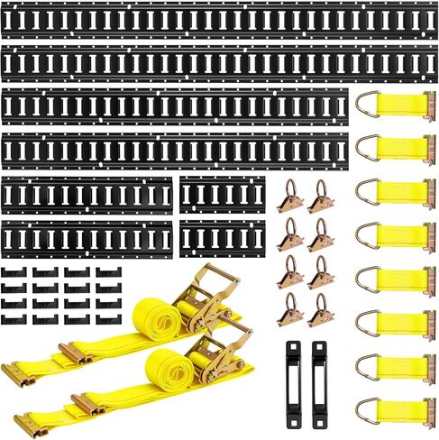 مجموعة قضبان ربط VEVOR E-Track، طقم Etrack مكون من 36 قطعة، 8 قضبان مسار E (5 أقدام + 4 أقدام + 2 قدم + 1 قدم)، 2 أشرطة سقاطة و8 حلقات دائرية و8 حلقات ربط مع حلقة على شكل حرف D وفتحتين فرديتين و16 غطاء نهاية، مناسبة لمقطورات الشاحنات in Saudi Arabia