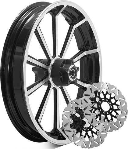 TOFR 21x3.5 Front Wheel Rim Tubeless Ten-spokes Design For Harley Touring 2009-2023 Road King FLHR Electra Glide FLHTC Ultra Limited Ultra Classic Road Glide Street Glide W/ 11.8" Wave Front Rotors in Saudi Arabia