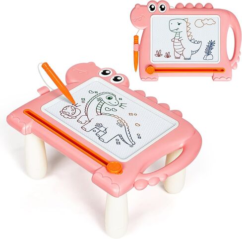 طاولة رسم مغناطيسية على شكل ديناصور للأطفال الصغار، لوحة رسم ملونة وكتابة لوحة رسم تعليمية للأطفال من عمر 1 2 3 سنوات للأولاد والبنات، هدية فنية خالية من الفوضى لعيد الميلاد أو عيد الميلاد، أزرق in Kuwait