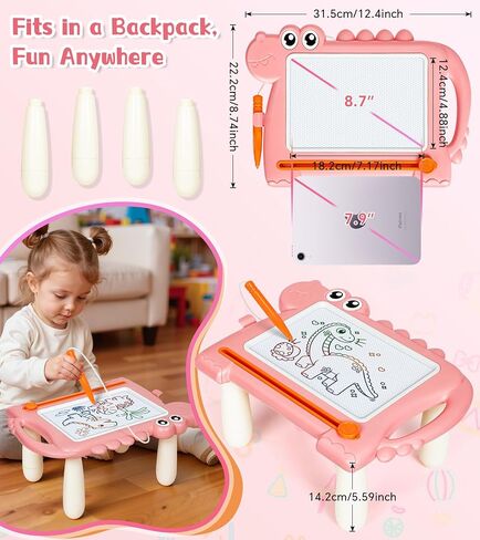 طاولة رسم مغناطيسية على شكل ديناصور للأطفال الصغار، لوحة رسم ملونة وكتابة لوحة رسم تعليمية للأطفال من عمر 1 2 3 سنوات للأولاد والبنات، هدية فنية خالية من الفوضى لعيد الميلاد أو عيد الميلاد، أزرق in Kuwait