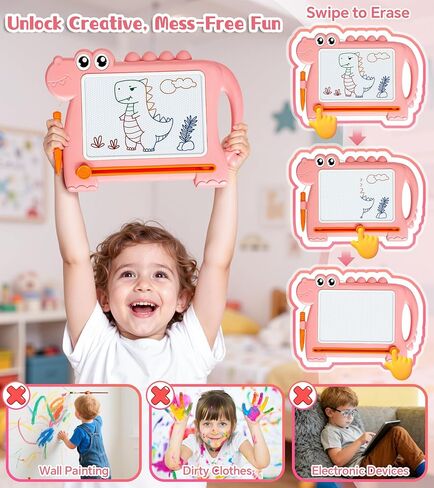 طاولة رسم مغناطيسية على شكل ديناصور للأطفال الصغار، لوحة رسم ملونة وكتابة لوحة رسم تعليمية للأطفال من عمر 1 2 3 سنوات للأولاد والبنات، هدية فنية خالية من الفوضى لعيد الميلاد أو عيد الميلاد، أزرق in Kuwait