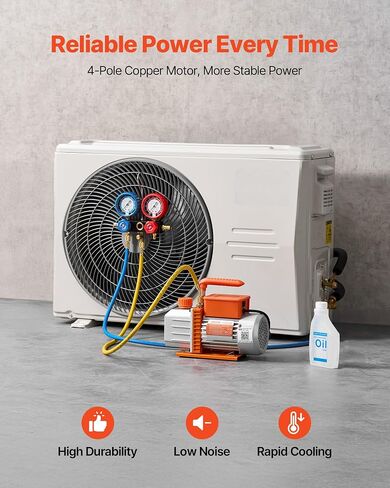 VEVOR AC مضخة فراغ ومجموعة قياس، 4.5 CFM 1/3 HP، مضخة فراغ HVAC دوارة مرحلة واحدة، مجموعة قياس مشعب A/C، لR134a R22 R410a R1234YF R32، مع حقيبة حمل، لتكييف الهواء HVAC التلقائي in Kuwait