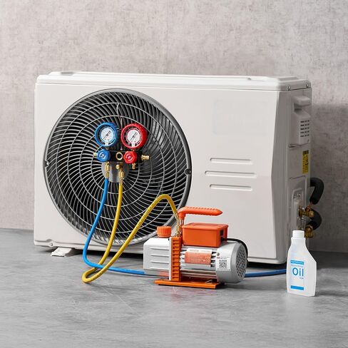 VEVOR AC مضخة فراغ ومجموعة قياس، 4.5 CFM 1/3 HP، مضخة فراغ HVAC دوارة مرحلة واحدة، مجموعة قياس مشعب A/C، لR134a R22 R410a R1234YF R32، مع حقيبة حمل، لتكييف الهواء HVAC التلقائي in Kuwait