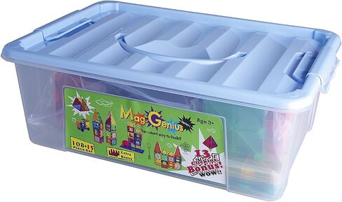 Magnet Tiles - Clear Magnetic 3D Building Blocks - Educational Toys, Games, Activities, Puzzles - Creativity, Motor Skills, Learning Shapes - Storage Bin, 2 Car Base, 120pcs, 13 Click-Ins in Saudi Arabia