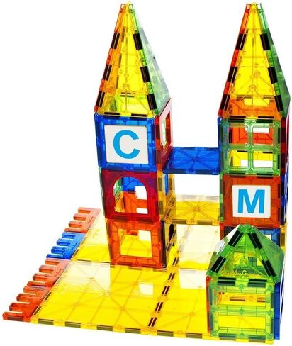 Magnet Tiles - Clear Magnetic 3D Building Blocks - Educational Toys, Games, Activities, Puzzles - Creativity, Motor Skills, Learning Shapes - Storage Bin, 2 Car Base, 120pcs, 13 Click-Ins in Saudi Arabia