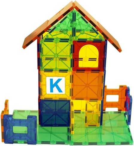 Magnet Tiles - Clear Magnetic 3D Building Blocks - Educational Toys, Games, Activities, Puzzles - Creativity, Motor Skills, Learning Shapes - Storage Bin, 2 Car Base, 120pcs, 13 Click-Ins in Saudi Arabia