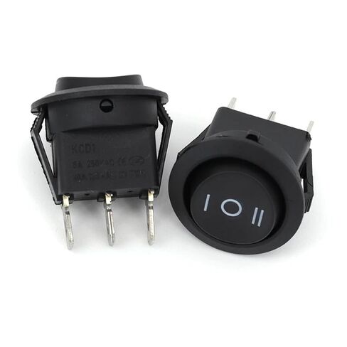 Round Rocker Switch with LED Illumination, Black, 20mm, On/Off Toggle, 12V/24V DC Compatible, 6A/250V Rating (3Pin redlight ON-Off 5Pcs) in Kuwait
