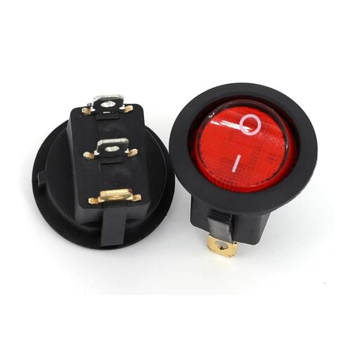 Round Rocker Switch with LED Illumination, Black, 20mm, On/Off Toggle, 12V/24V DC Compatible, 6A/250V Rating (3Pin redlight ON-Off 5Pcs) in Kuwait