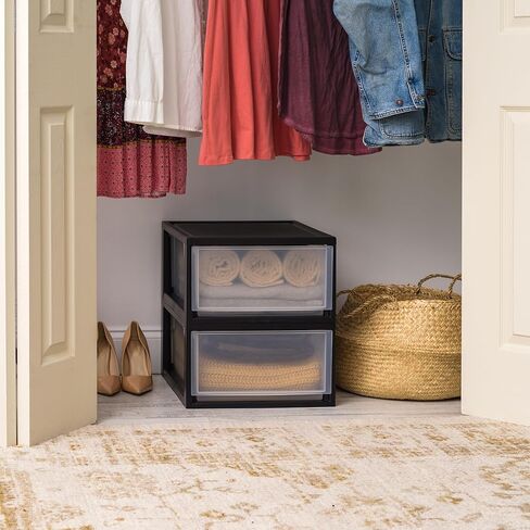 ايريس الولايات المتحدة الأمريكية 6 كيو تي. منظم تخزين الأدراج البلاستيكية، أدراج التراص، عبوتان، وحدة قابلة للتكديس مع درج منزلق لغرفة النوم والمطبخ تحت المغسلة وغرفة الحرف اليدوية والحمام والمكتب، أسود in Kuwait