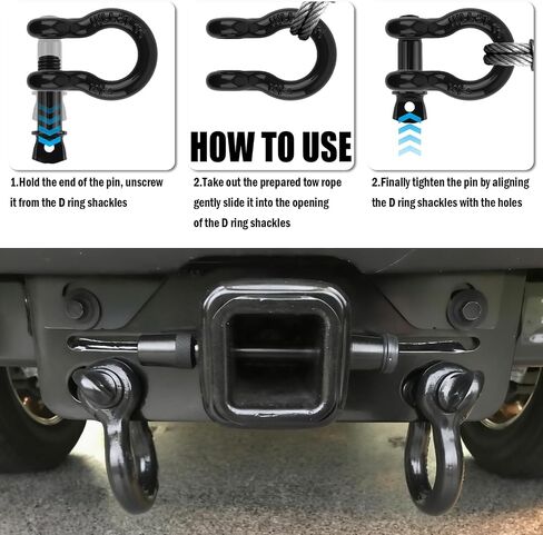 Aokdom 2PCS 1/2" D Ring Shackles with 5/8" Pin,Heavy Duty Clevis Shackle Working Limit 2 Ton/Breaking Strength 8 Ton for Vehicle Recovery,Professional Winch Accessories Shackles for Towing in Saudi Arabia