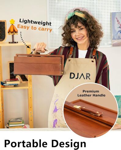 DJAR Multi-Function Art Tool Box, Portable Foldable Beech Wood Artist Supply Storage Box for Pastels, Pencils, Pens, Markers, Brushes, Walnut in Saudi Arabia