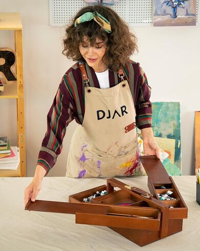 DJAR Multi-Function Art Tool Box, Portable Foldable Beech Wood Artist Supply Storage Box for Pastels, Pencils, Pens, Markers, Brushes, Walnut in Saudi Arabia