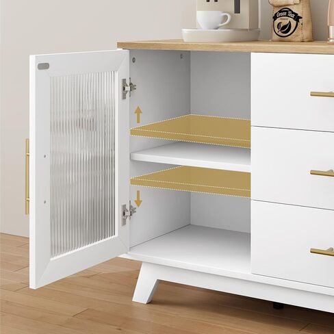 TrailBlaze Modern 56.3" Sideboard Buffet Cabinet with Fluted Glass Doors, 3 Drawers & Adjustable Shelves, 220 Lbs Top, 30"h x 15.7"d for Kitchen, Dining, Living Room,White in Saudi Arabia