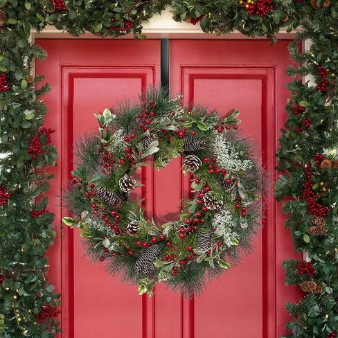 FINECASA 24 Inches Christmas Wreath,Artificial Christmas Wreaths for Front Door Christmas,Christmas Wreath with Pine Needles Pine Cones and Red Berries for Home Decor Christmas Winter Decorations. in Saudi Arabia