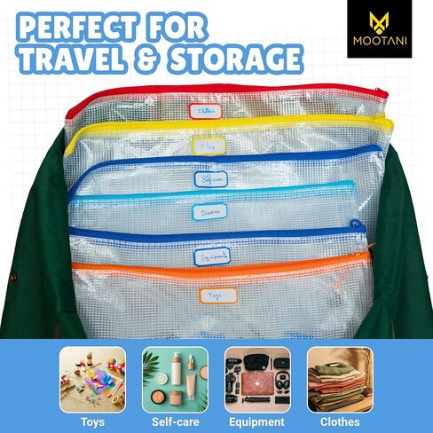 24 Pcs Mesh Zipper Pouch Bags A3 (16x12) Inches Large Waterproof, Reusable Zipper Bags for Board Game & Puzzle Storage, Classroom, Office & Organization, 8 Colors in Saudi Arabia
