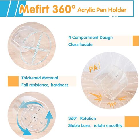 Acrylic Pen Holder, 360 Degree Rotating Pen Organizer, Rotating Desk Acrylic Office Organizer with 6 Compartments, Marker Organizer for Kid, Crayon Caddy School Art Supply Storage Organizer in Saudi Arabia